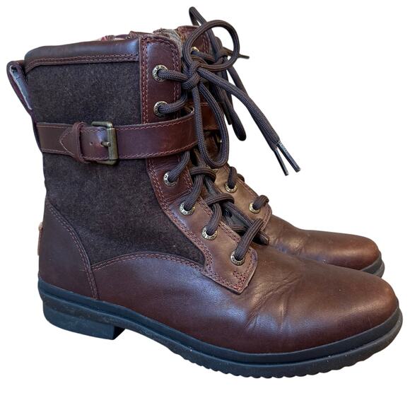 UGG Kesey Boot Leather Lace Up Shearling Lined Waterproof Chestnut Brown Size 7 - Picture 1 of 10